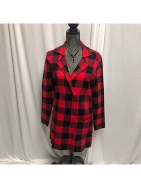 Alison Sheri Jacket Womens Size Small Red Black Check Comfy Snaps Shacket NEW